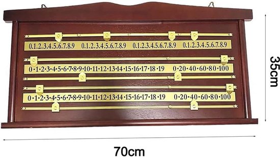 Houten scorebord - Biljart houder - Wedstrijd bijhouden - Koperen loopwiel - 70 x 35 cm - Houtkleur van houten — afbeelding 5