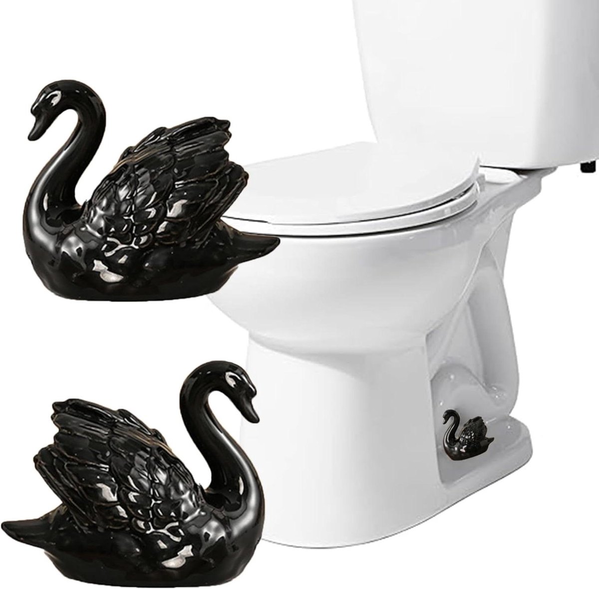 Decoratieve Toilet Covers - Keramiek Zwanen - Badkamer Decoreren - Eenvoudig te Installeren - 10cm Lengte - Zwart