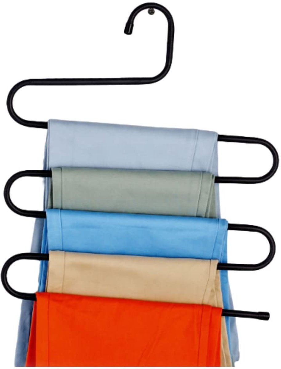 aladdien - Broekhangers - Ruimtebesparende broekhanger - 5-laags jeansbroekhanger - Zwart - Multifunctionele kledingoplossing - Geschikt voor broeke..