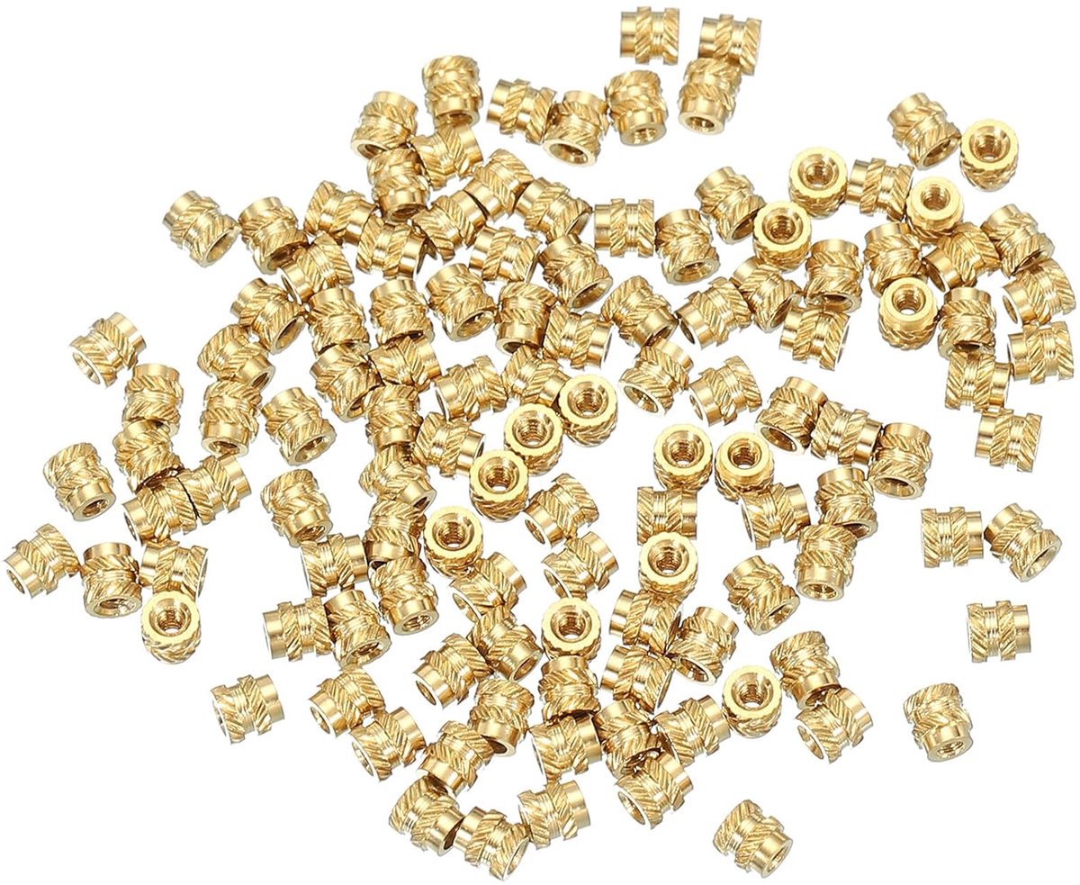 120pcs M1 x 2x2mm Draad Inserts - Metric Brass - Knurled Nut - Goud - Bevestigingsmateriaal