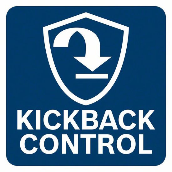 Pictogram met een schild en een pijl, met de tekst "KICKBACK CONTROL".