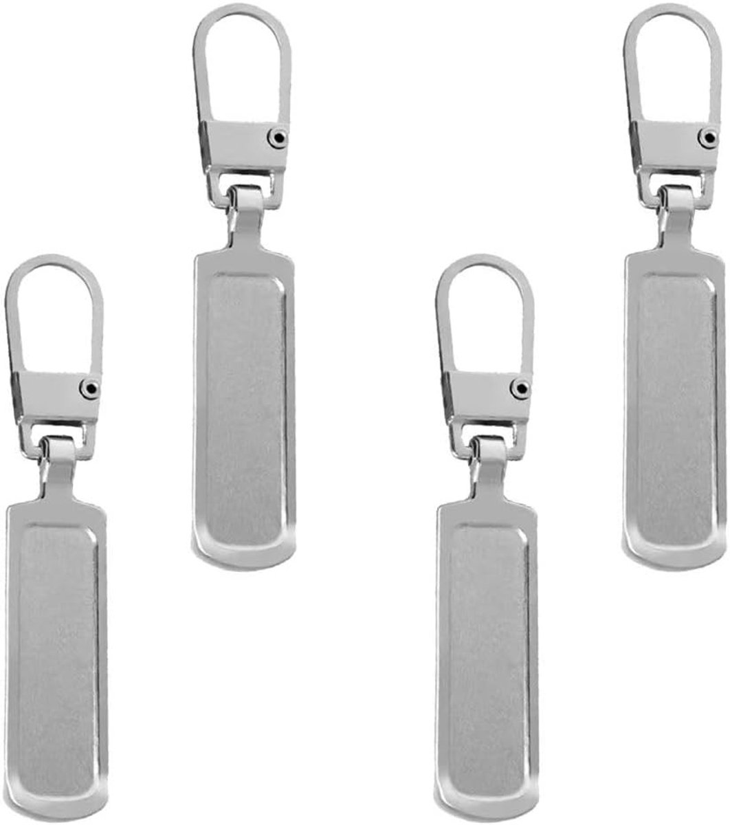 4 Stuks Vervangende Ritsen met Metalen Rits Trekker, Geschikt voor Tassen, Kleding en Koffers, Duurzaam en Verwijderbaar (Zilver)