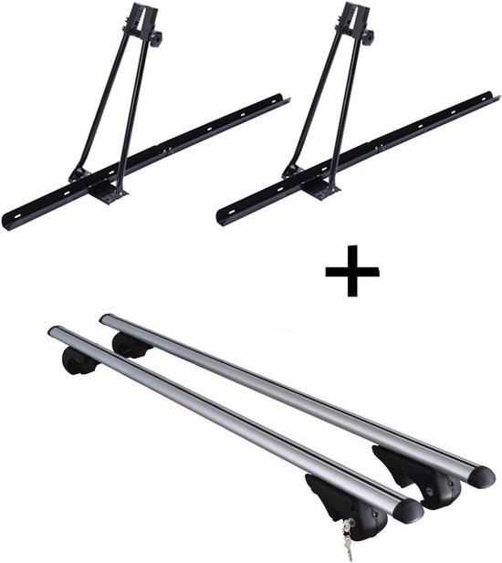 Fietsendrager Set - Dakdrager Compleet - Fietsen Vervoeren - Voor Specifieke Modellen - 120 cm Stangen - Zwart