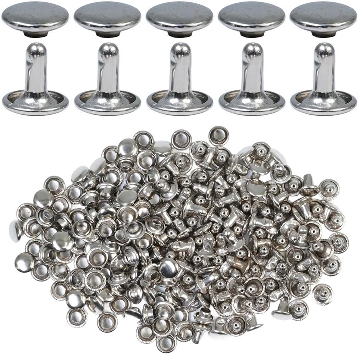 100 Sets Dubbele Kapsels Nieten 9mm RVS Leer Nieten voor Tassen, Schoenen, Riemen en DIY Projecten