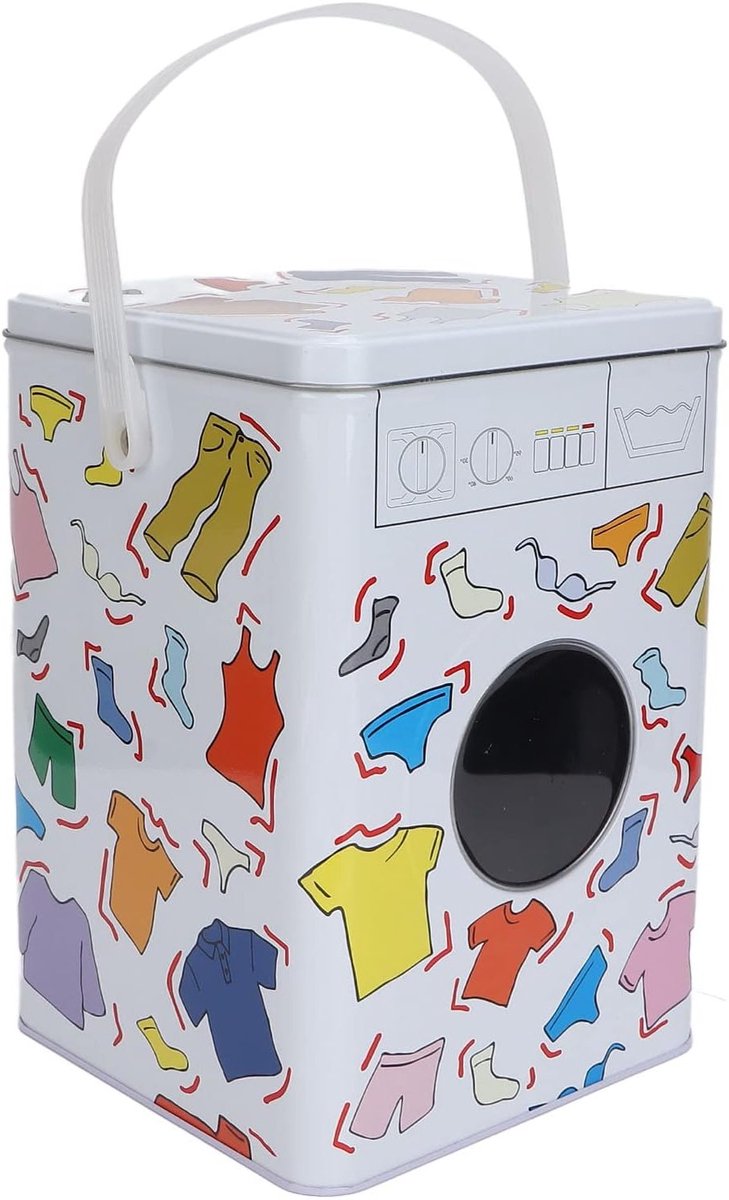 Opslagdoos voor Waspoeder, Schattige Huishoudelijke Organiser voor Sokken, Blikdoos voor de Wasruimte, 8.8 inch Hoog, Ideaal voor Opbergen en Decoratie
