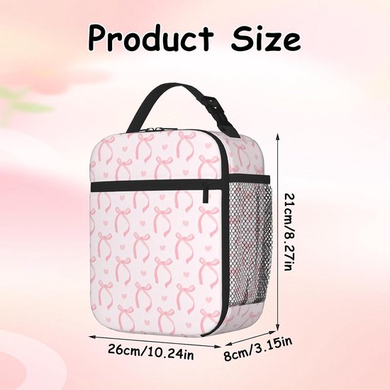 Compacte lunchtas - geïsoleerde lunch bag voor dames en meisjes, herbruikbaar en lichtgewicht voor school, werk, snacks en dagjes uit - roze — afbeelding 4