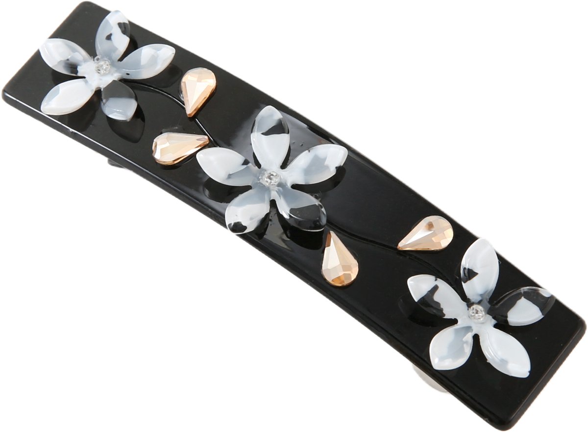 Emilie Collection - haarspeld - zwart - bloemen - steentjes