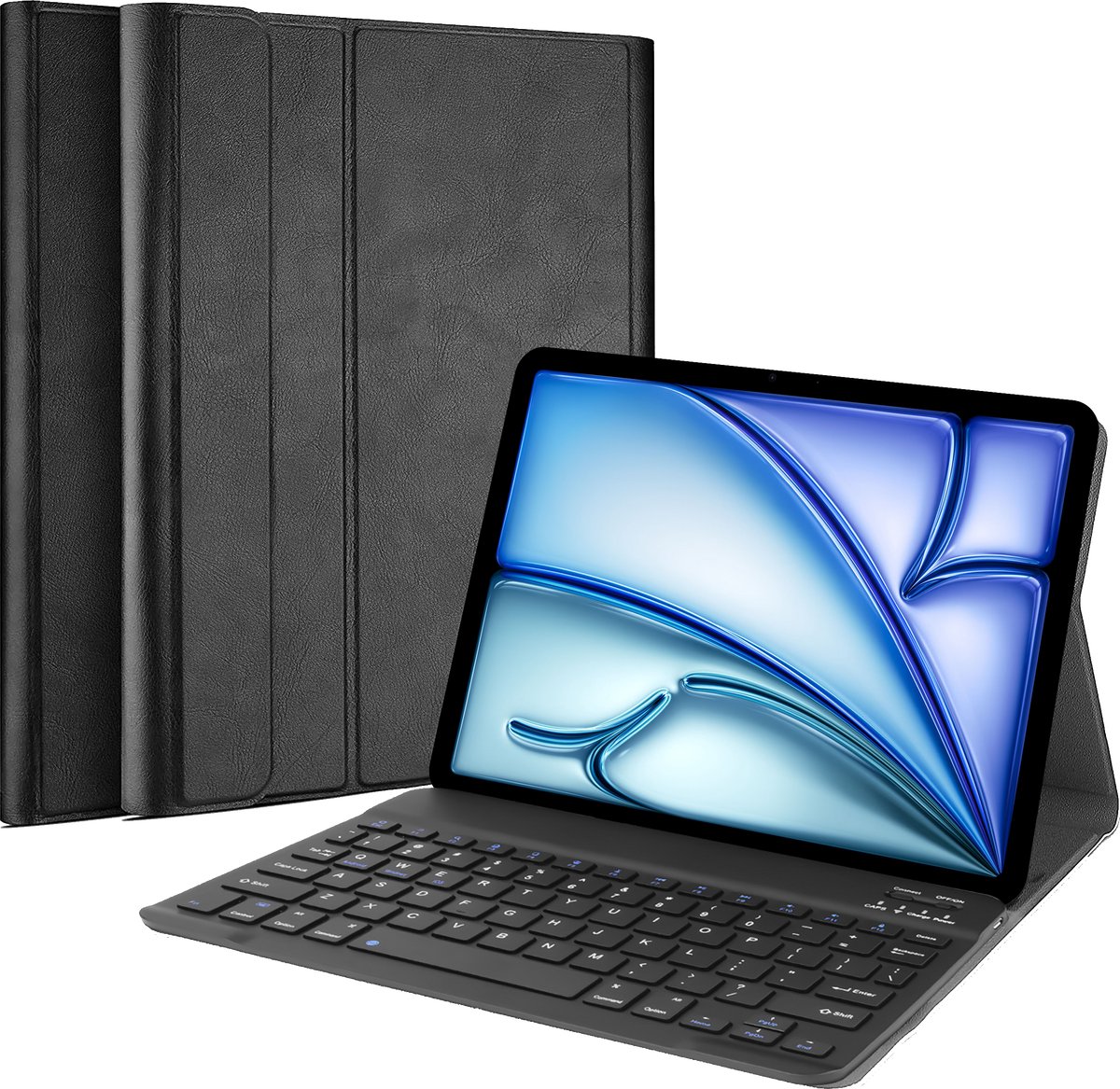 Just in Case tablet Hoes met Toetsenbord geschikt voor iPad Air 11 inch (M4 2026 / M3 2025 / M2 2024) - QWERTY Bluetooth Keyboard Case - Zwart