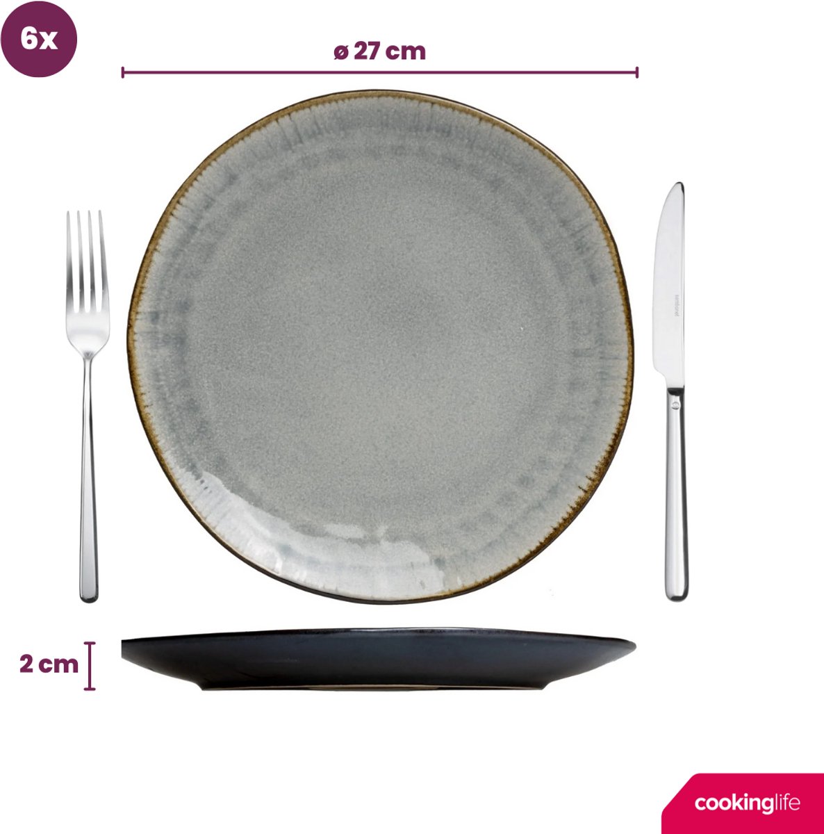 Cookinglife Serviesset Nola Warm Grey 18-delig - Servies Set 6 Personen - Modern Design Aardewerk - Vaatwasser- & Magnetronbestendig — afbeelding 7