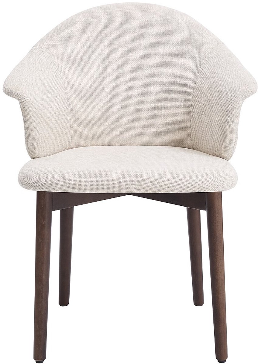 Vente-unique Set van 2 stoelen in getextureerde stof en rubberhout - Crème - LUMELY