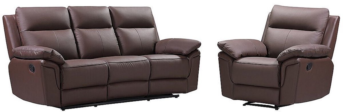 Vente-unique 3 zits relaxbank en -fauteuil van buffelleer PAKITA - Bruin