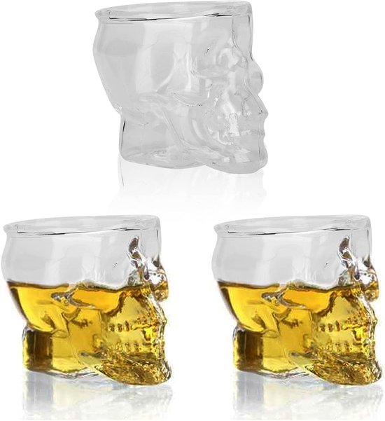 Set van 3 Skulls Shotglazen - 2.5oz Whisky Glazen met Stevige Basis voor Cocktails en Bier