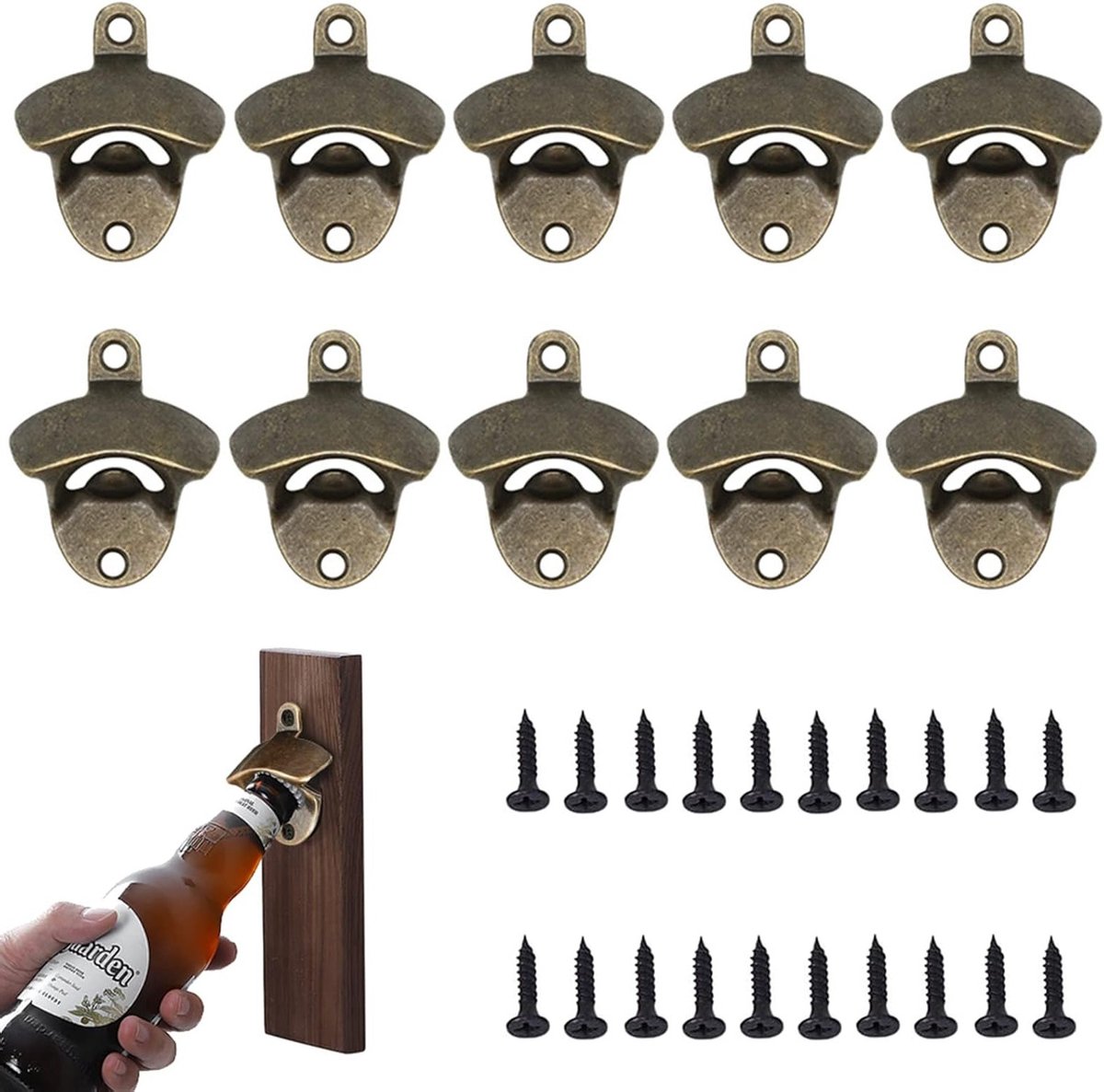 Muurbevestigde Flessenopener Set van 10 Stuks, Gietijzeren Vintage Flessenopener voor Thuis, Bars en Keuken, Perfect voor Bierliefhebbers