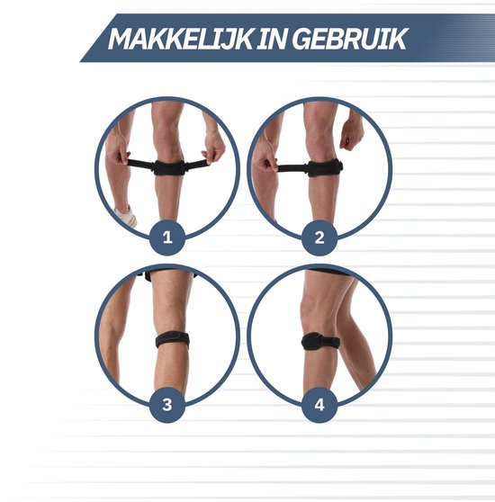 Trebin Patellaband - Kniebrace met Siliconen Drukpunten - Geschikt bij Springersknie en Runner's Knee - Patellabrace voor Linker- en Rechterknie - One Size Verstelbaar - Zwart