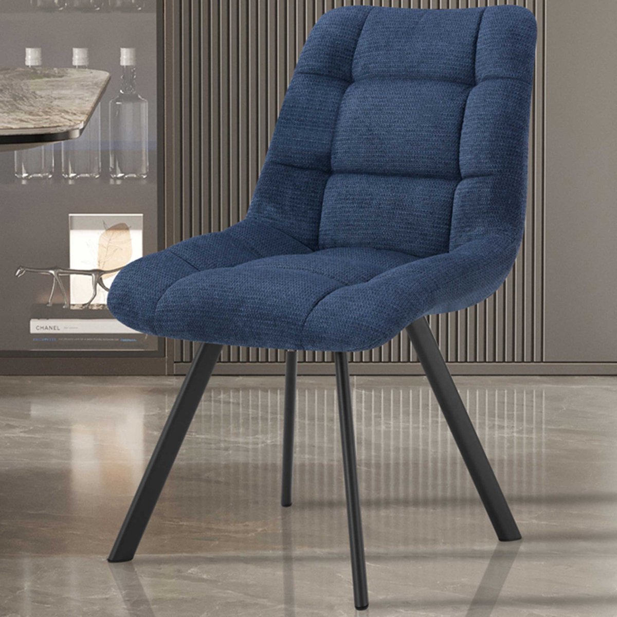 Stoelen 'Lizzy' in stof Ote Blauw kleur - H 88.5 x B-L 52 x D-P 61.5 cm - Set van 2