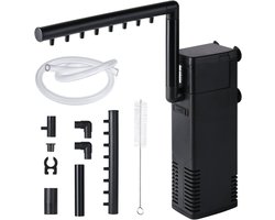 Verstelbare Binnenfilter voor Aquarium, 8 W Waterpomp met 600 L/H Doorstroom, Zuurstofpomp en Borsteltje voor 80 L Aquarium Waterfilter