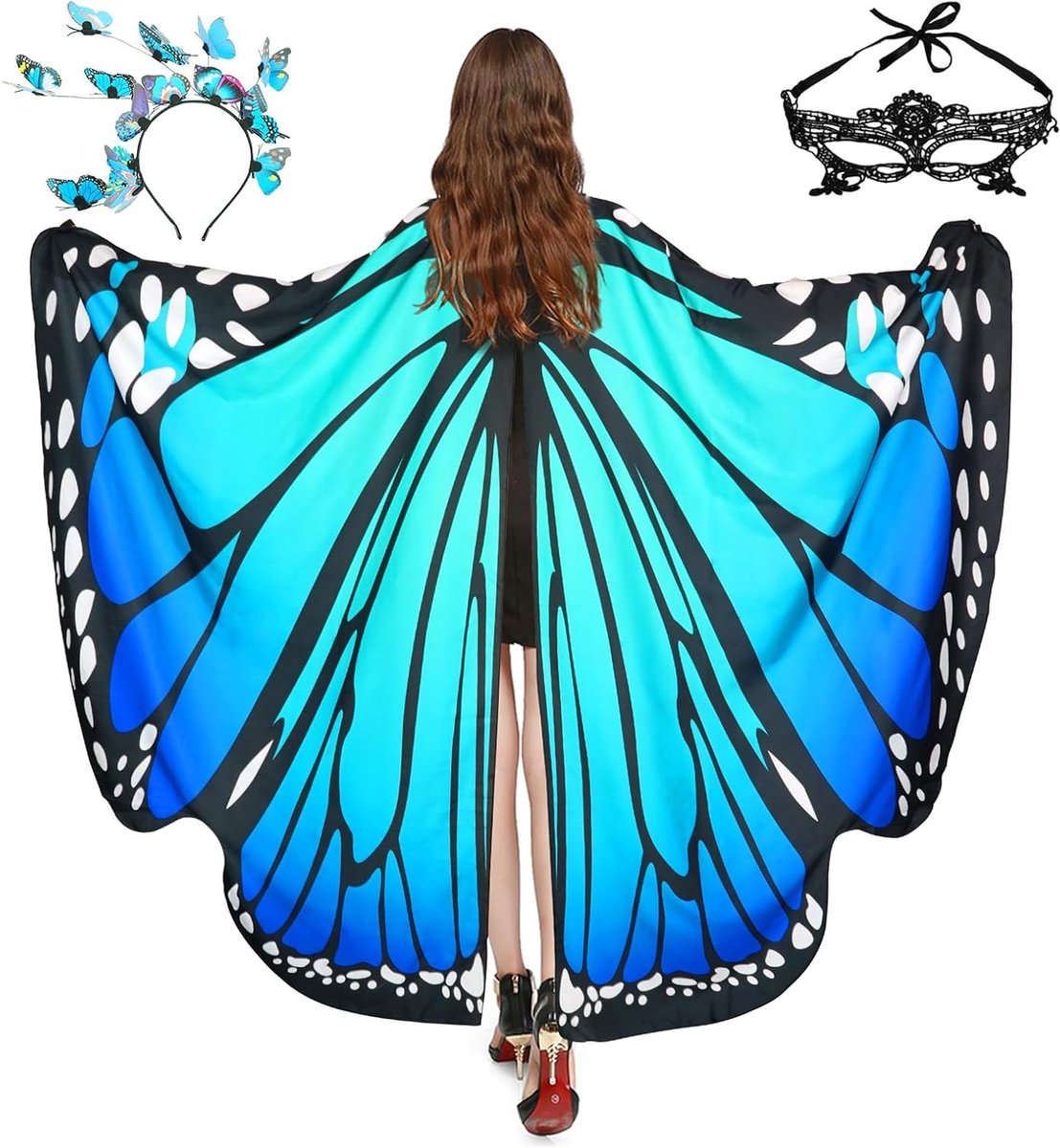 Vleermuis Kostuum voor Vrouwen met Hoofdband, Gezichtsbedekking en Cape - Feestelijke Fairy Wings voor Carnaval en Verkleedpartijen