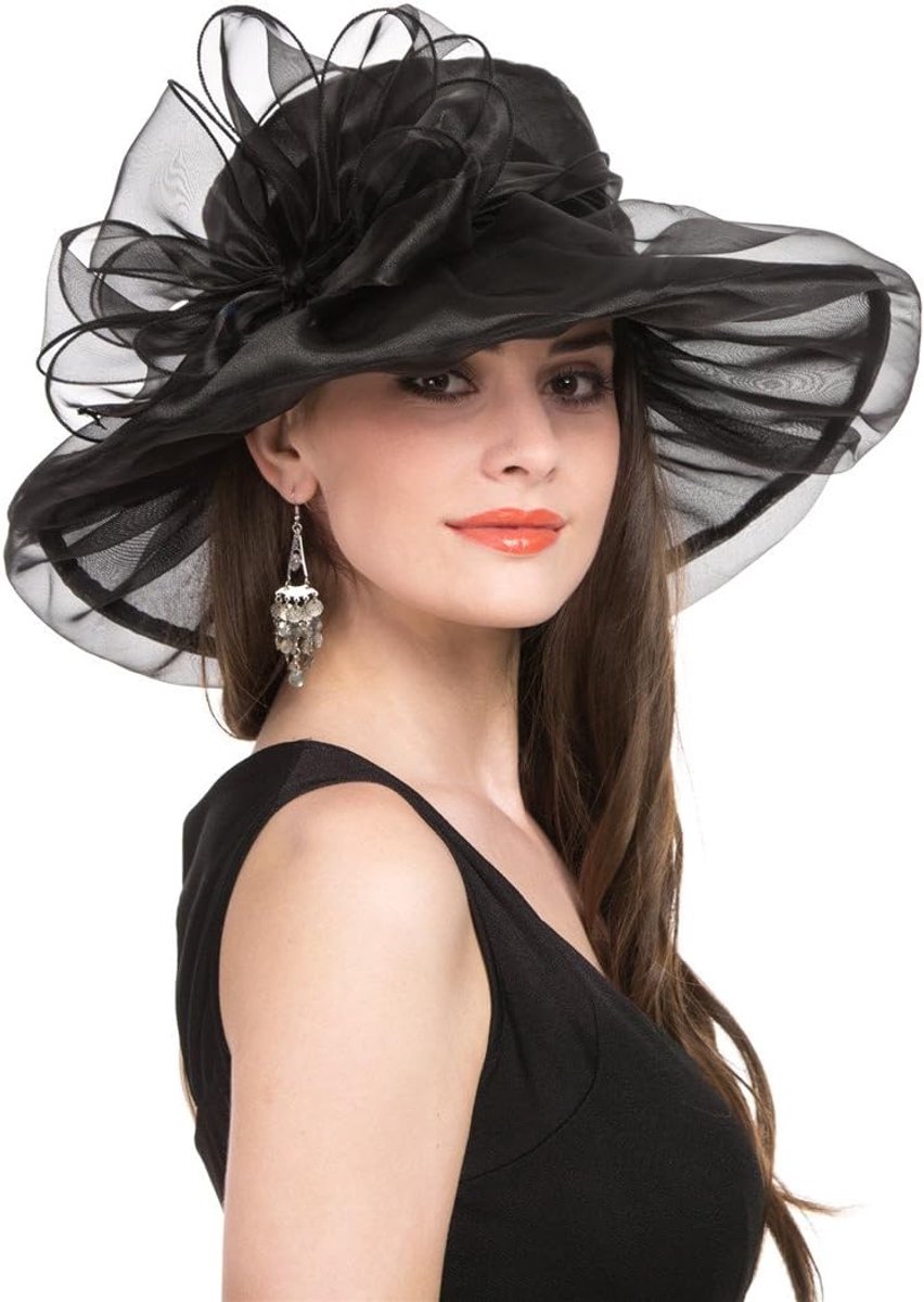 JeiibrZui Oganza Zomercollectie Dames Zonnehoed - Breedgerand - 1 Stuk - Met VersteJeiibrZui aar Koord - Organza Hoed Voor Strand Bruiloft Kerk