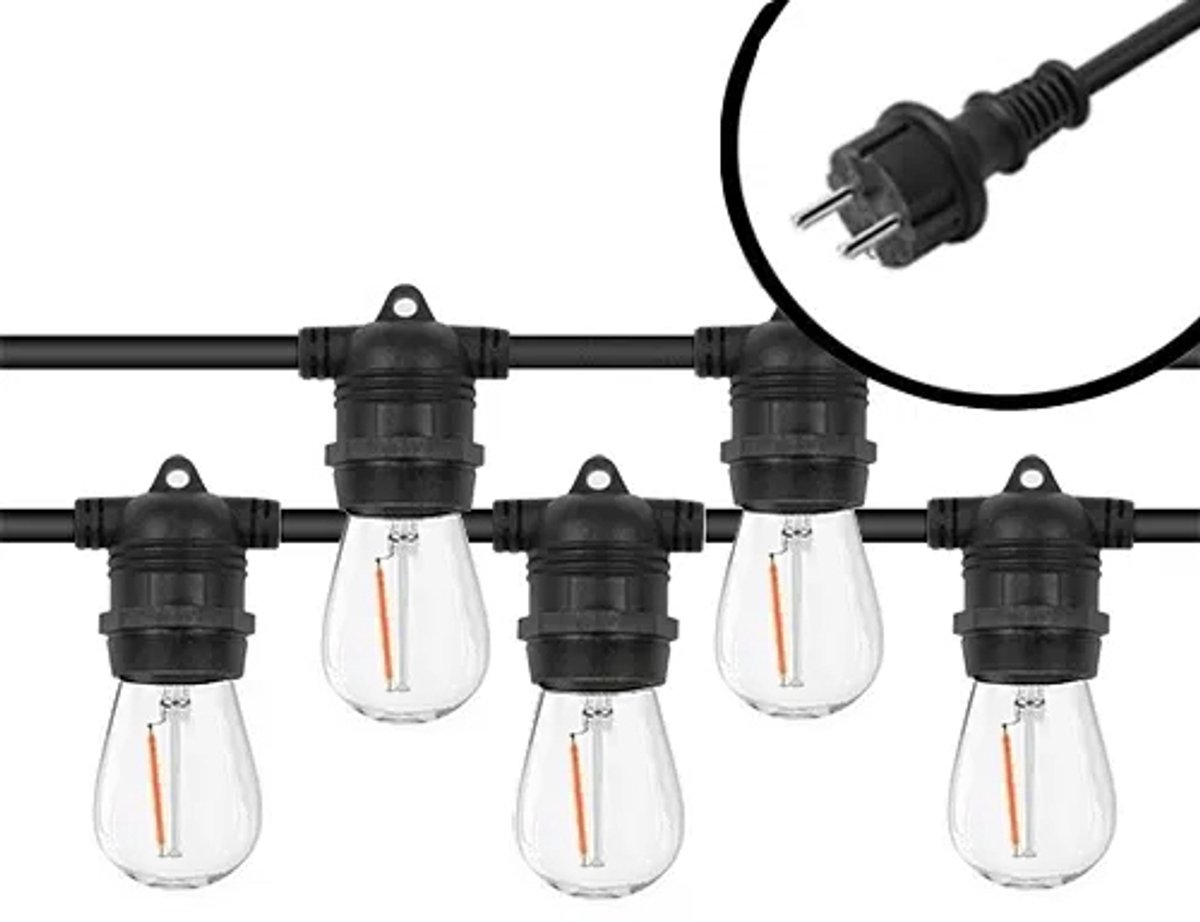 20m Arena 1800K LED Prikkabel - IP65 Lichtsnoer Buiten - koppelbaar - Vaste lampjes - inclusief 20x E27 lampen - Extra warm wit - Eco - Incl. Stekker