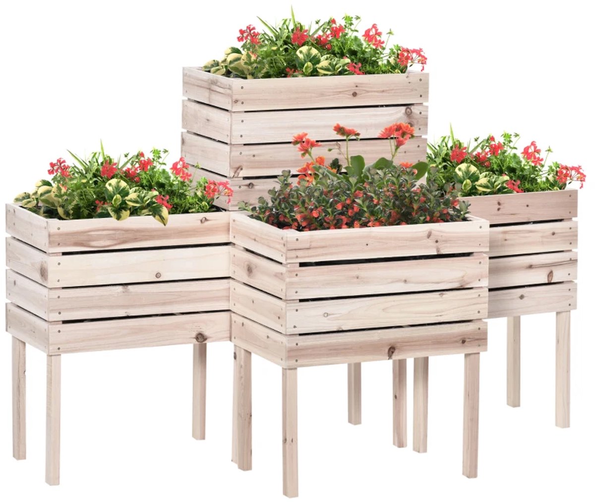 Plantenbak - 4-delige Set - Verhoogd Tuinbed - Weerbestendig - Bloembak - Plantenbed - Kweekbak - Moestuinbak - voor Buiten, Terras, Tuin & Balkon - voor Groenten, Bloemen & Kruiden - 50 x 30 x 60 cm - Naturel