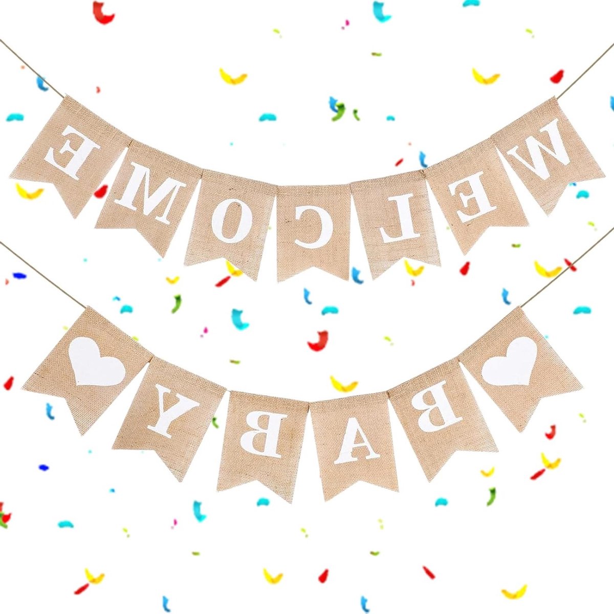 Vintage Linnen Welkom Baby Banner - Schattige Baby Shower Versiering, Rustic Bunting Garland, Jute Vlaggen voor Thuisontvangst en Feestjes