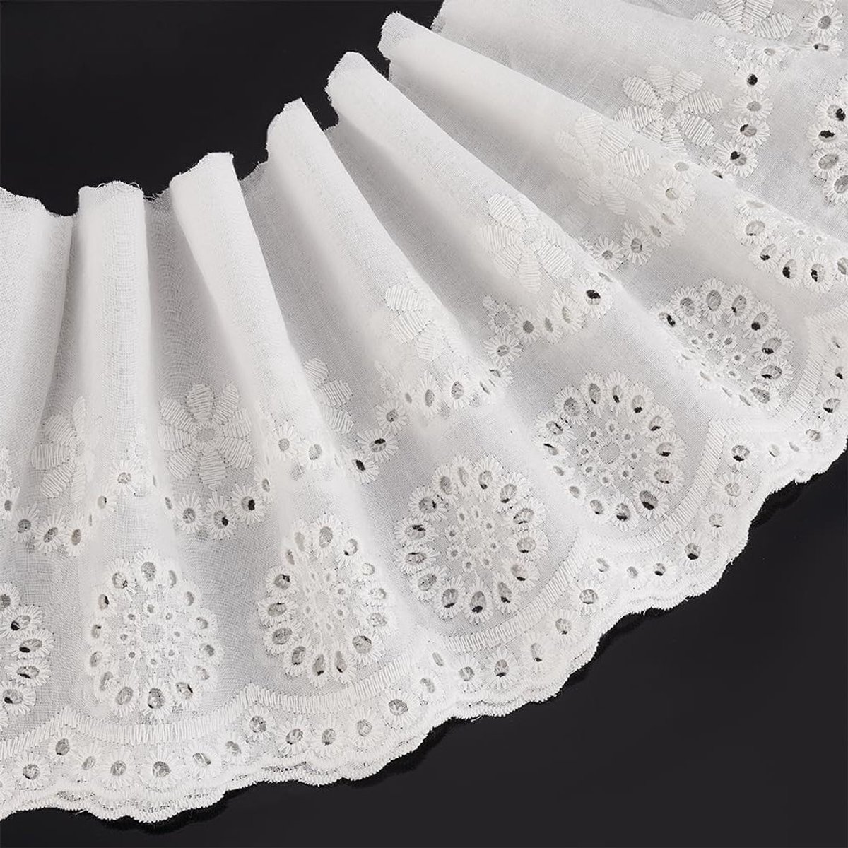 6.8m Witte Geborduurde Oogjes Kanten Rand 15.5cm Breed Katoenen Kantenlint voor Lolita Kostuum, Meisjesjurk en Huisdierkleding