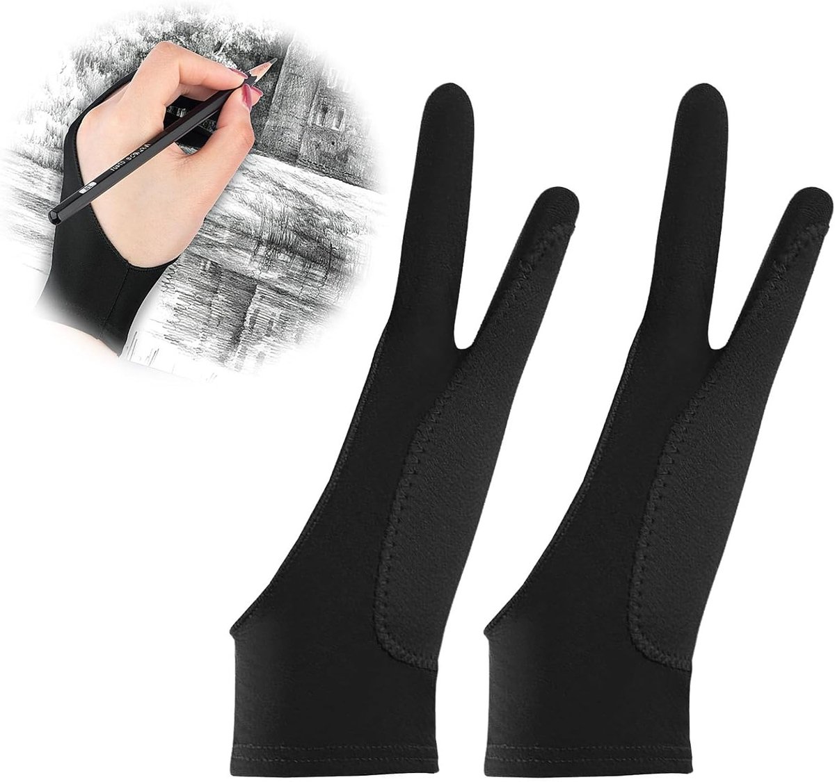 Tekenhandschoen tablet - Digitale kunst handschoen - Digitaal tekenen - Anti-vingerafdruk ontwerp - Set van 2 - Zwart