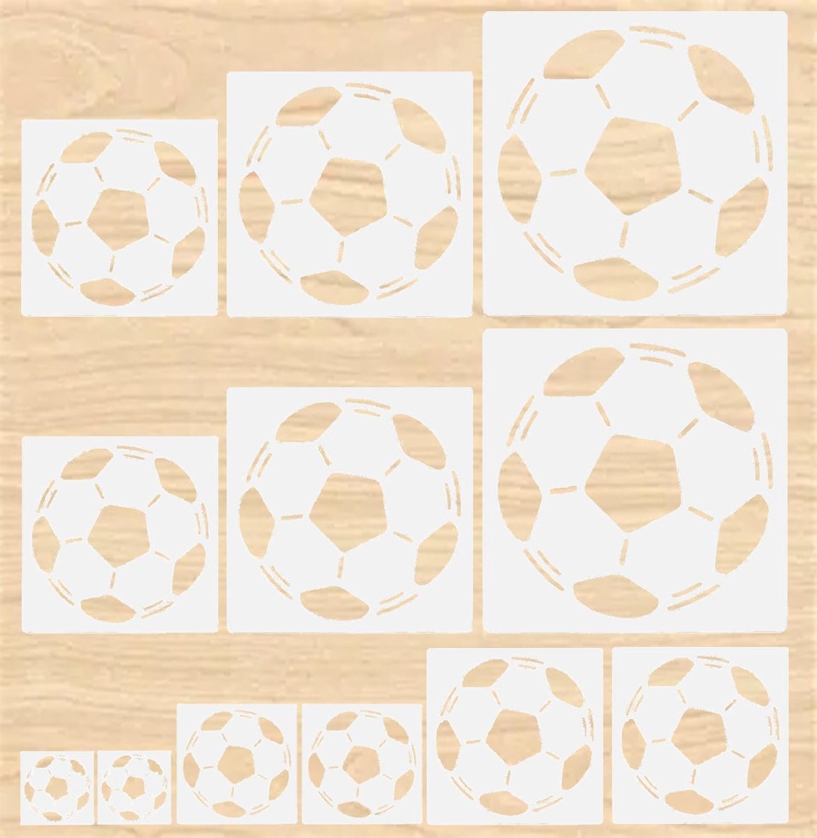 Set van 12 Herbruikbare Plastic Voetbal Sjablonen voor Muurverf, Creatieve Knutselprojecten en DIY Scrapbooks