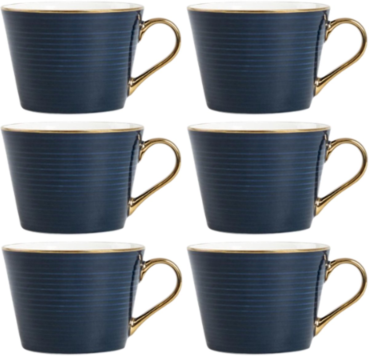 Homla - Renne Mok - Grote Koffiemok - Set van 6 - Theemok - Cappuccino Mok - Vaatwasser Bestendig - 450 ml - Keramiek - 15 x 12 x 9 cm - Donkerblauw