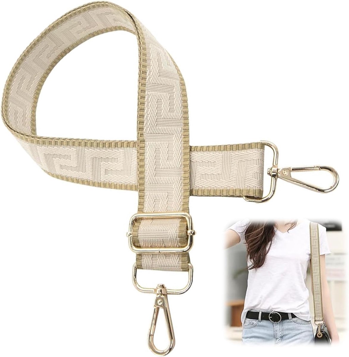 SnelShoppen - Draagriem Tas, Verstelbare Handtasriem Beige - Interchangeable Tasriemen voor Vrouwen, Duurzaam Polyester, Perfect voor Handtassen en Sc
