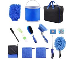 Autoreinigingsset – 14 Stuks – Auto Wasgereedschap – Met Opbergtas – Emmer – Wielborstel – Microvezel Handschoen – Drooghanddoek – Autoklei – Auto Schoonmaakset – Auto Poetsen – Exterieur Interieur