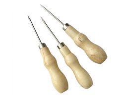 Lichtgeel metalen punch needle set met houten handvat 3 delig handwerk gereedschap met fijne punt en ergonomische grip voor borduren en leerbewerking