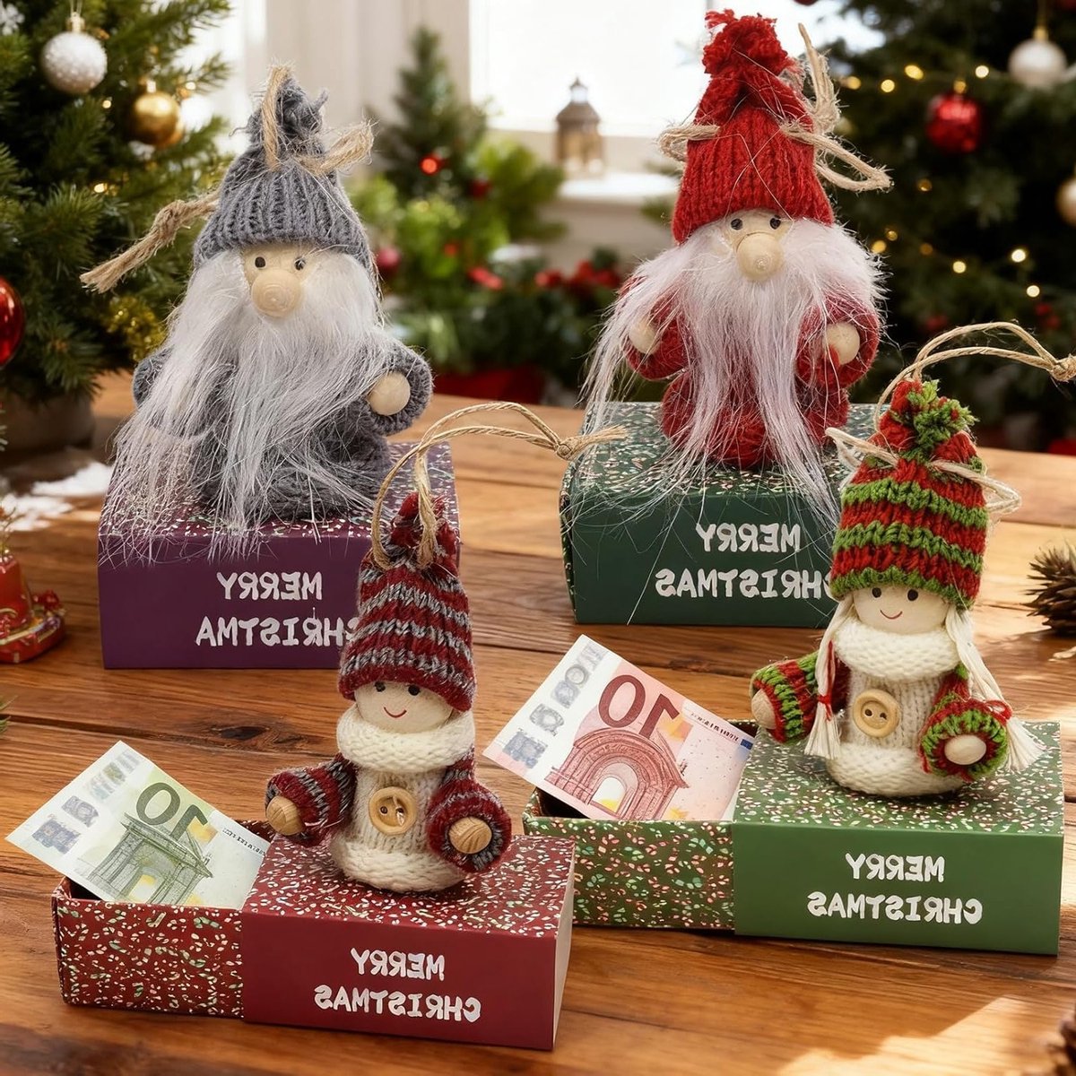Set van 4 Schattige Cadeau Dozen met Gnooms voor Kerst, Feestjes en Geldgeschenken, Perfect voor Snoep en Decoratie