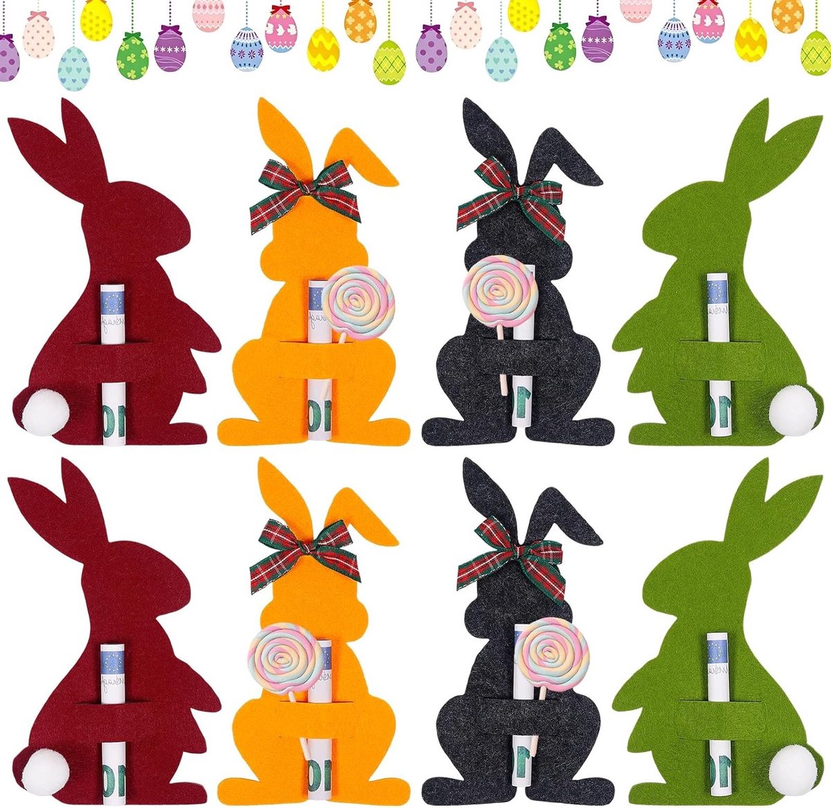 8-delige Pasen Geld Cadeauset, Geld Cadeauverpakking, Vilt Paashaas Versieringen, Creatieve Pasen Decoratie voor Geld en Cadeaus, Leuk voor Kinderen en Volwassenen