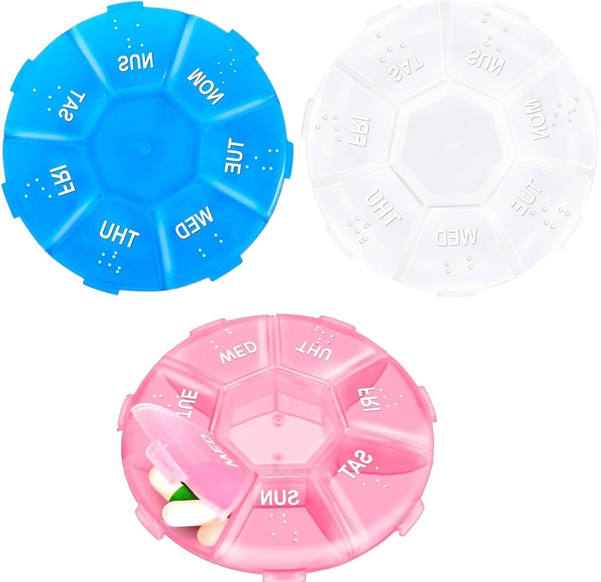 Weekly Pill Organizer, 3-Delige Tabletten Box voor 7 Dagen, Compacte Reisoplossing voor Vitaminen en Supplementen, Handige Tabletten Sorter voor Thuis en Onderweg