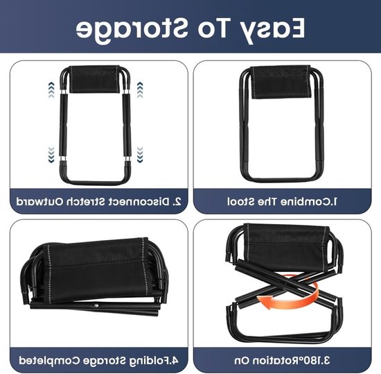 Foldable Stool - Mini Outdoor Camping Stoel - Portable Small Lightweight Hunting Stool met Carry Bag met Zipper - Vouwbare Relax Stoelen voor Fishing en Picnics (Black) — afbeelding 3