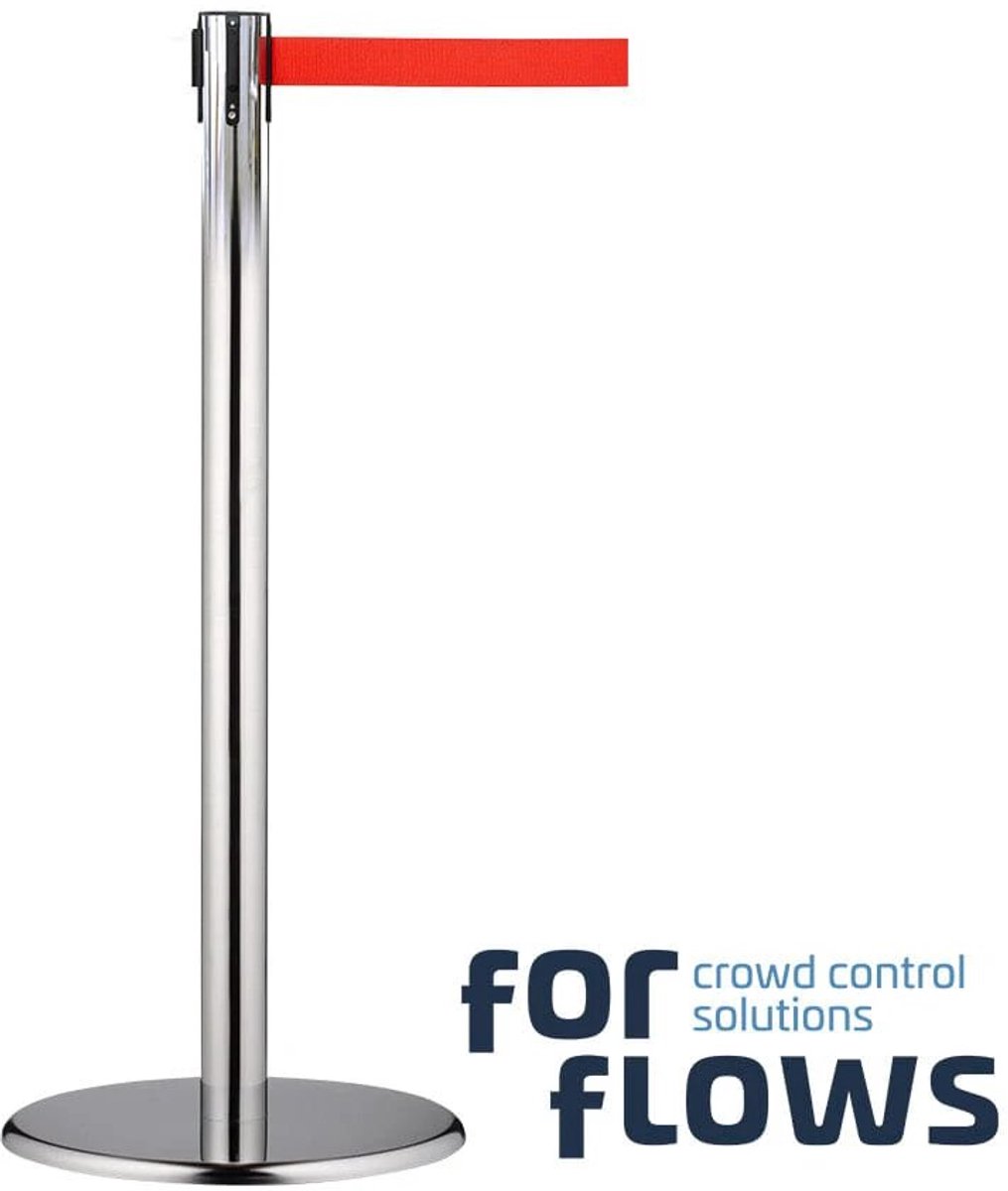 GJ Floors - ForFlows Solid Afzetpaal | Chroom - Trekband Rood | 12kg - Hoogte: 100 cm - Lengte: - Steel diameter: 5,1 cm