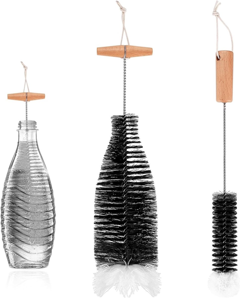 Set van 2 Flessenborstels voor het Reinigen van Glazen Flessen, Decanters en Soda Flessen - Effectieve Schoonmaakborstels voor Thuisgebruik