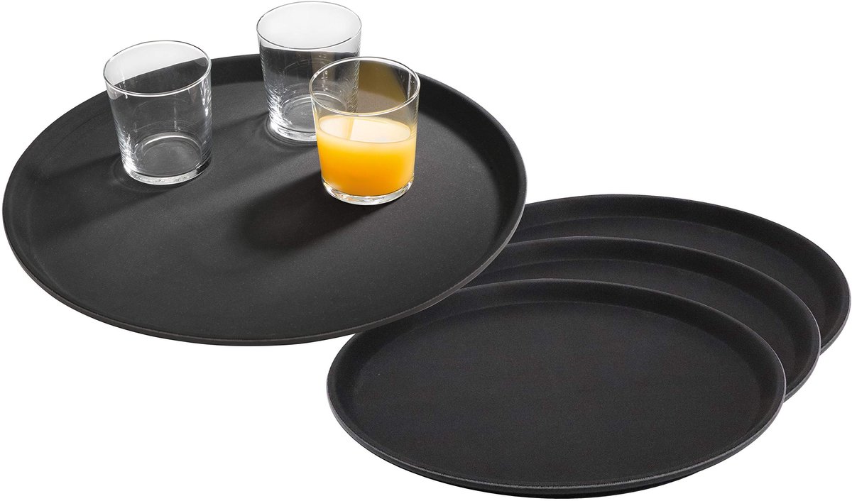 APS Gastro Serveertablet Rond - GFK Antislip - Horeca Dienblad Zwart - Ø35.5cm - Set van 4