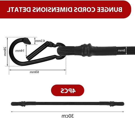 Set van 4 Elastische Touwen met Haken - Ideaal voor Vervoer, Camping en Luggage (30 cm) — afbeelding 5
