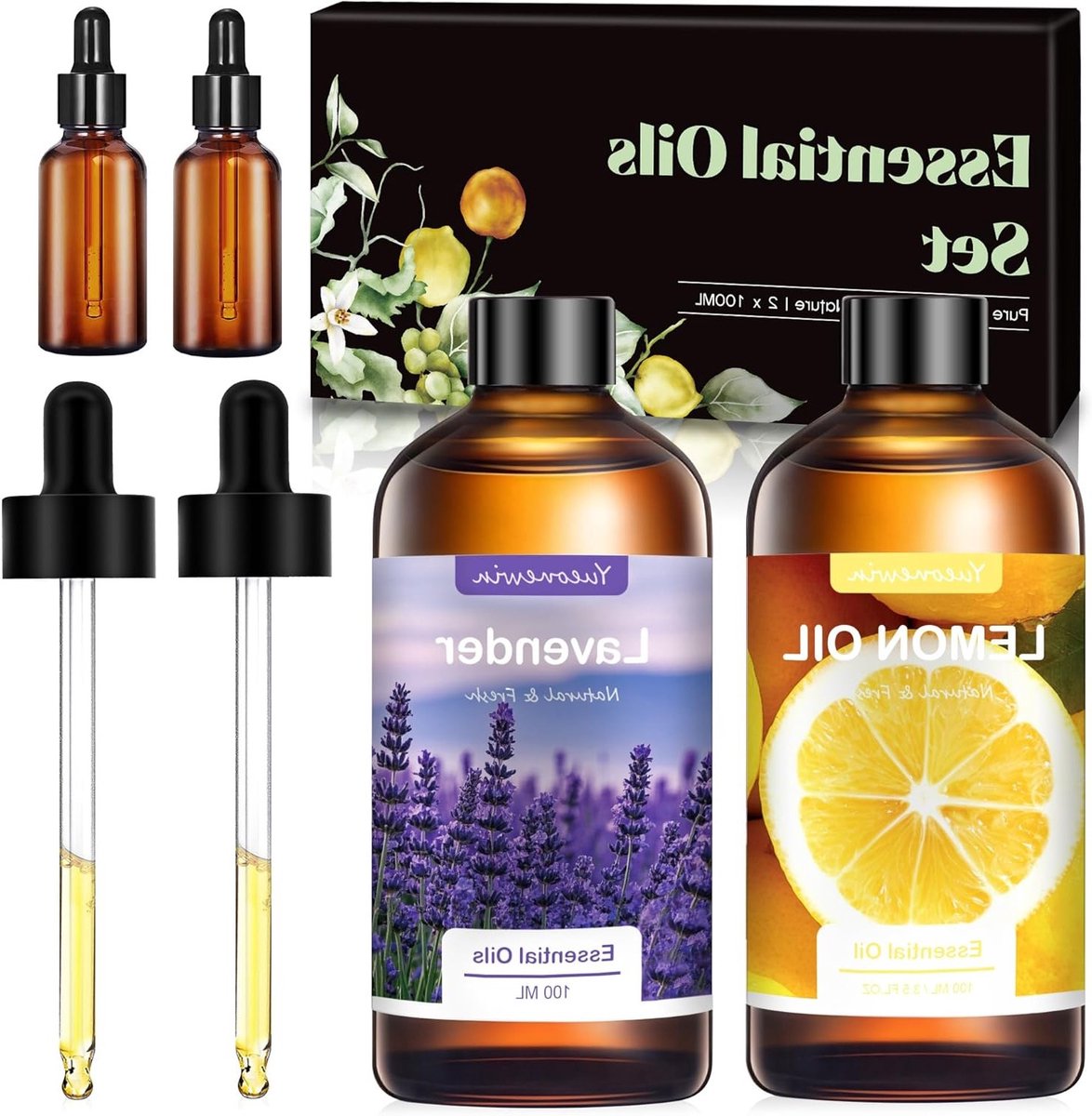 Set van 100 ml lavendelolie en citroenolie voor diffuser, pure aromatherapie, geurkaarsen, ontspanning en wellness cadeaus voor vrouwen, perfect voor Kerstmis