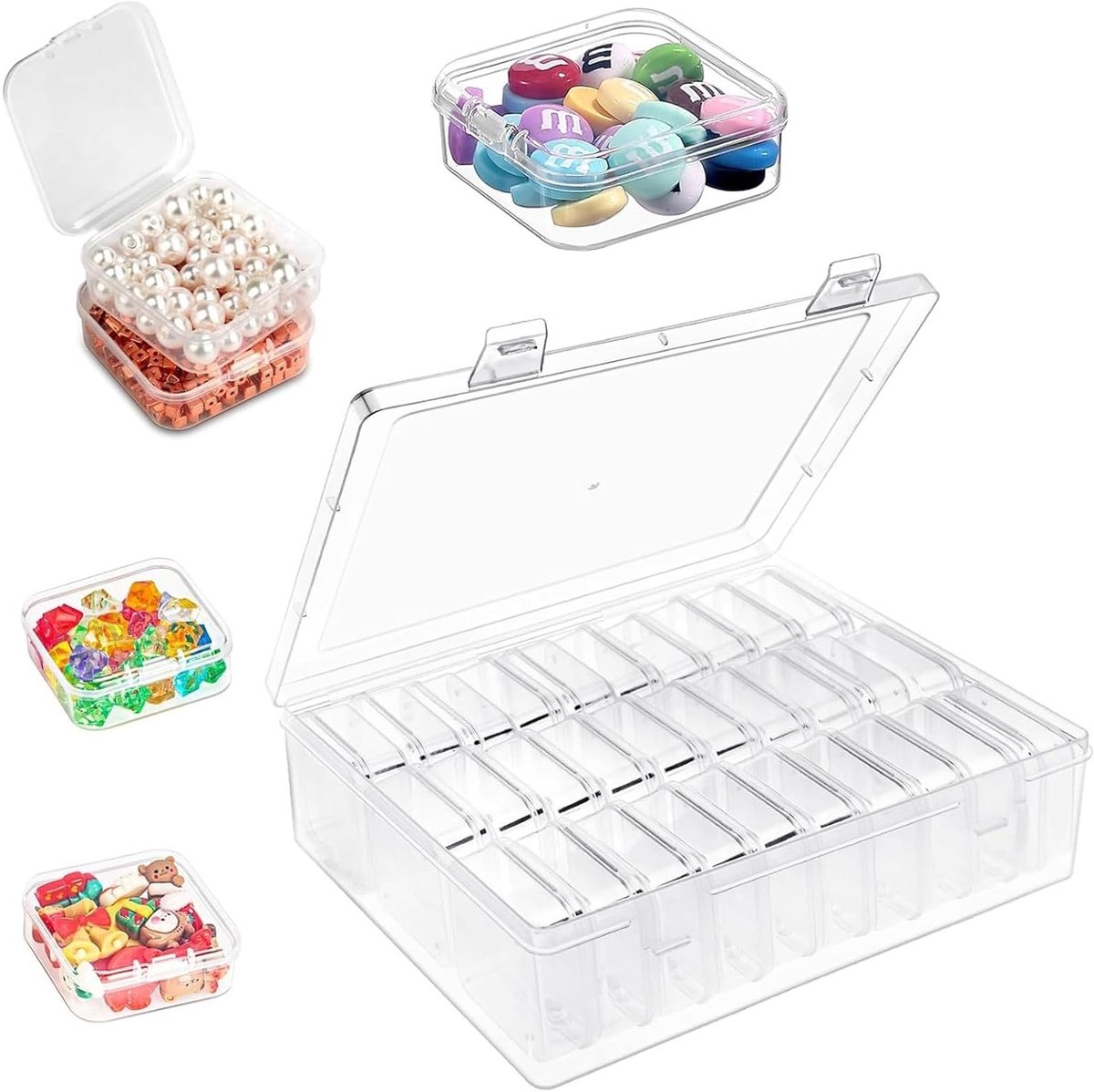 SnelShoppen - 30 Mini Plastic Dozen met Deksel (Wit) - Opbergdozen met Compartimenten voor Sieraden, Kralen, Schroeven, Klein en Handig voor Thuis, Ka