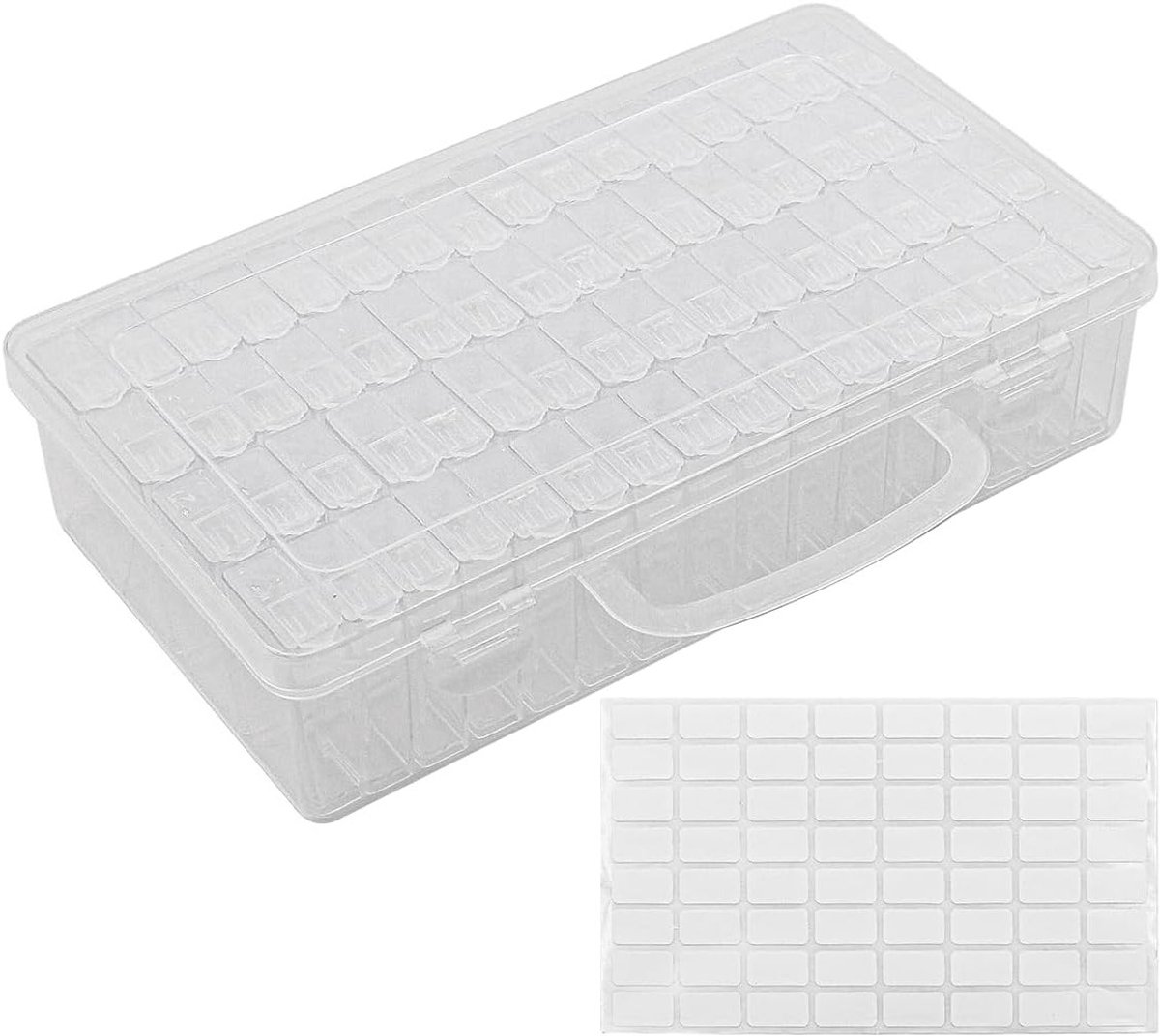 Diamant Kunst Opslagdoos met 64 Compartimenten, Transparante Opbergdoos met Label Stickers voor Kralen, Zaden en Sieraden Opslag