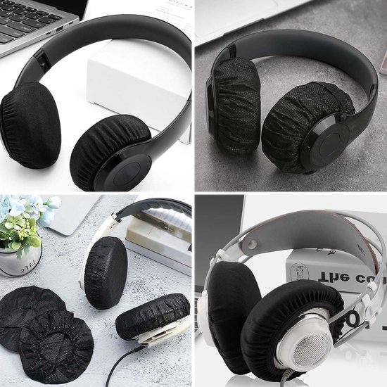 Set van 200 Verlengbare Hoofdtelefoonhoezen - Wegwerp Earcups voor Draadloze en Bedrade Hoofdtelefoons (Zwart) van Merkloos — afbeelding 5