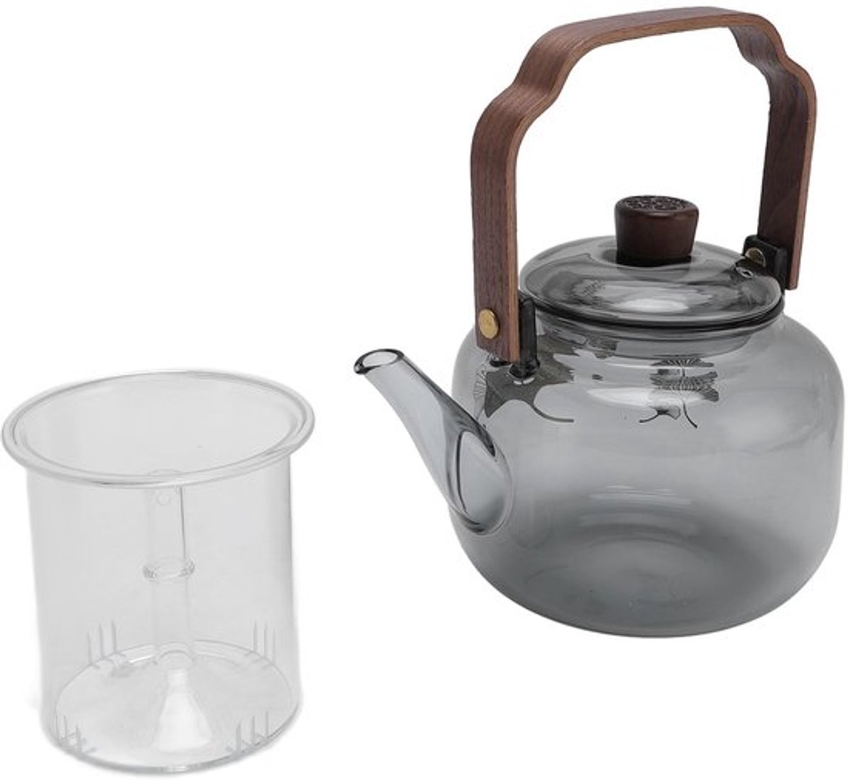 Glazen Theepot met Af mobiele Infusers 900 Ml Hoog Borosilicaat Kookplaat Veilige Theeketel Houten Handgreep Helder Deksel, voor Losse Thee, Maker Camping, Reis Elektrische