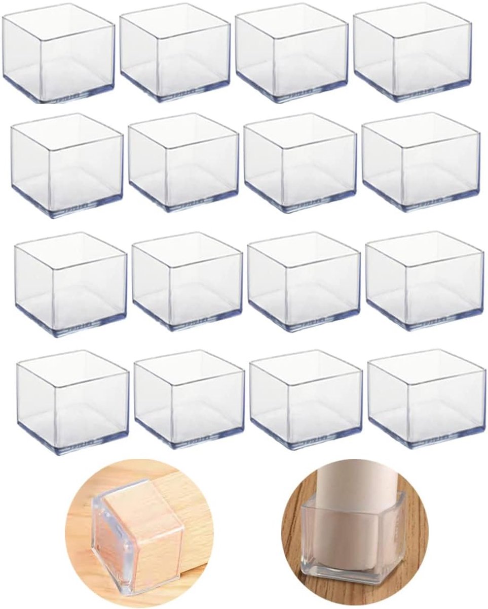 Set van 16 vierkante siliconen beschermkapjes voor stoelpoten (30 x 30 mm) om krassen op h