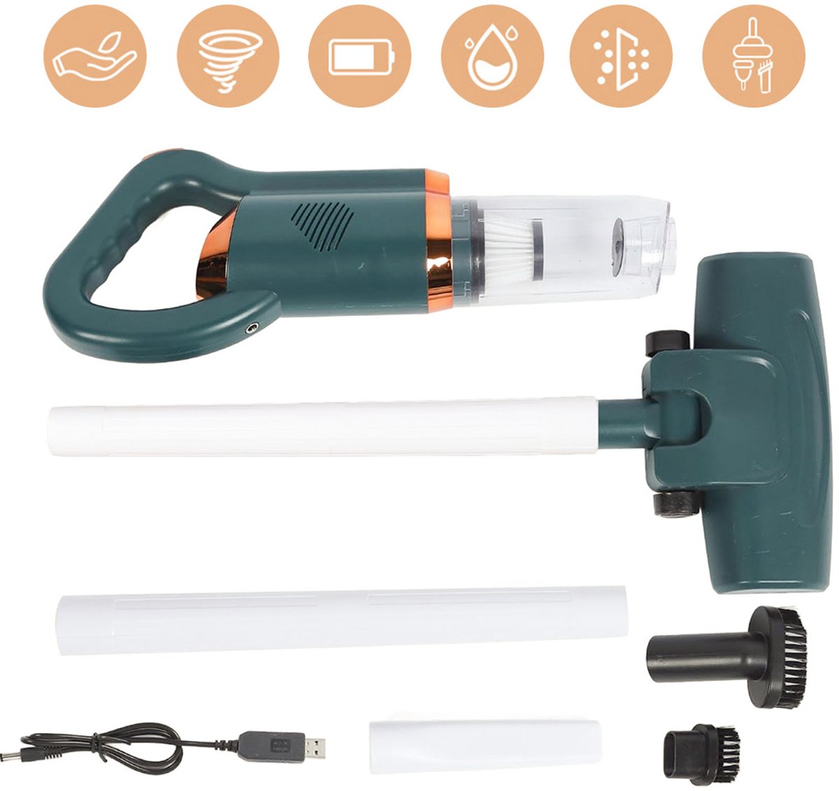 Draadloze Stofzuiger - 8500 Pa Zuigkracht - Steelstofzuiger - 75 W - 1500 Mah Lithiumbatterij - 700 ML Stofreservoir - Draadloze Handstofzuiger voor Thuisgebruik - Groen – foto 7