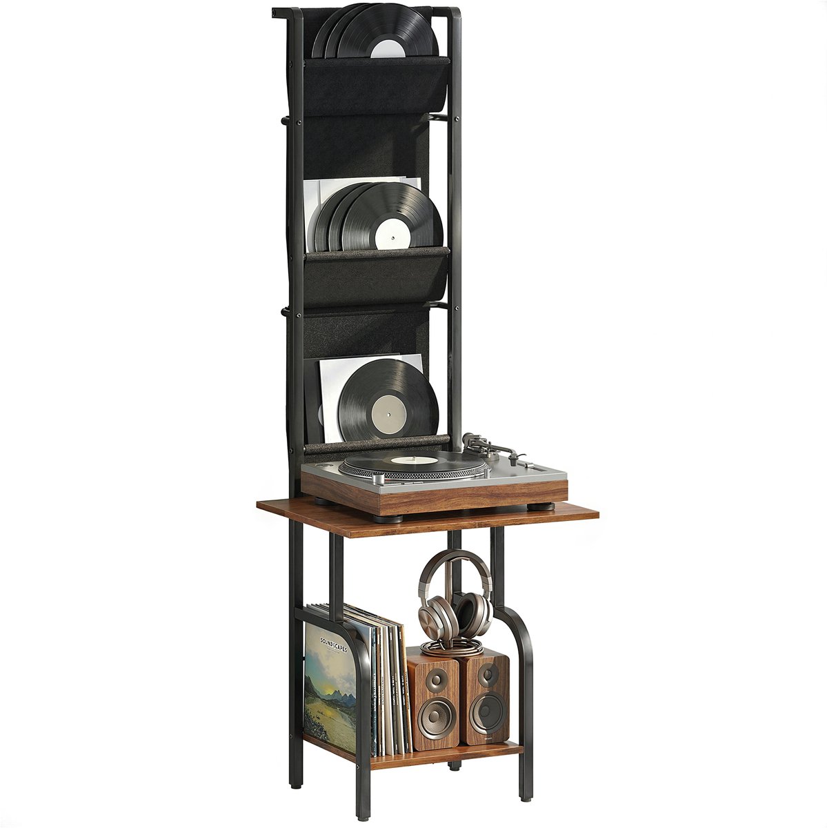 HOMCOM CD-opslagunit-Staal, spaanplaat-50L x 48,5B x 144H cm-Rustiek Bruin