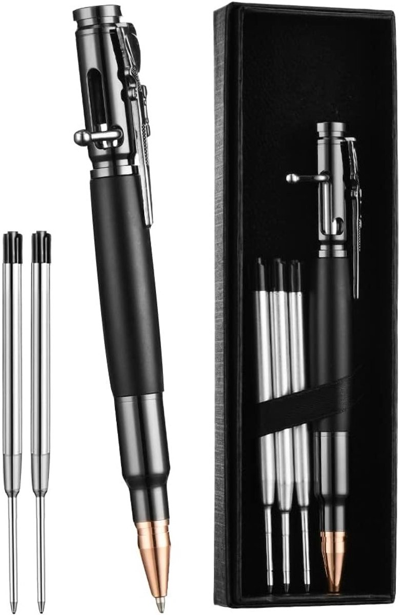 Stijlvolle Retractable Balpen met 5 Vervangbare Navullingen en Cadeauverpakking, Ideaal voor Kantoor en Vaderdag Geschenk, 1mm Schrijfgemak in Zwart