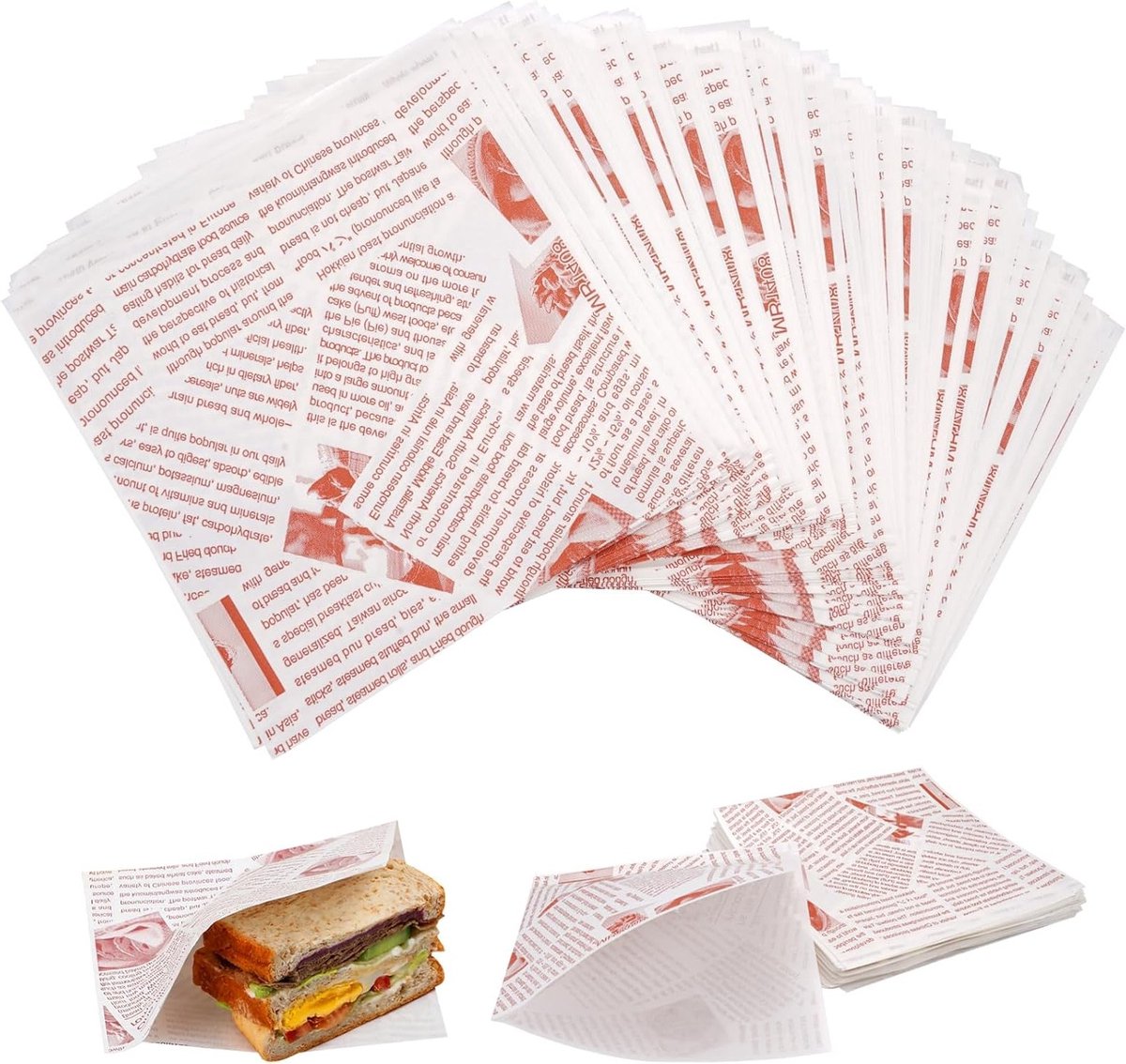 200 Stuks Burgerpapier 15x15cm, Deli Papier Vellen voor Snacks, Frietjes en Sandwiches